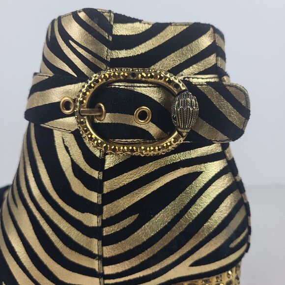 Kurt Geiger Women Zebra Print Black Gold Leather Stud Ankle Boots 6.5 - Picture 7 of 14